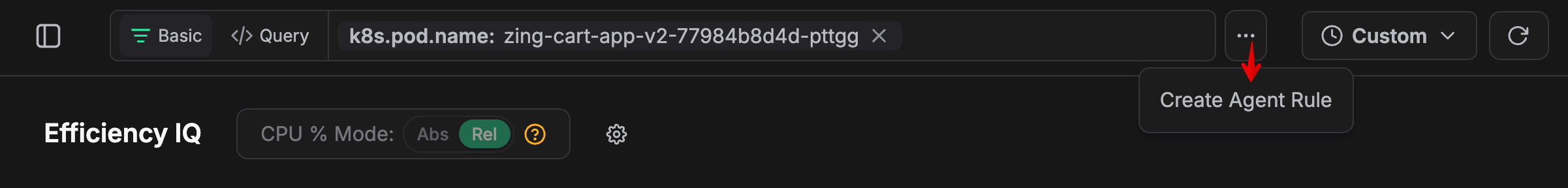 Filter bar with the Create Agent Rule shortcut
