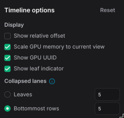 Timeline options popover